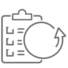 A clipboard with a checklist on the left, next to a circular refresh or loop arrow on the right.