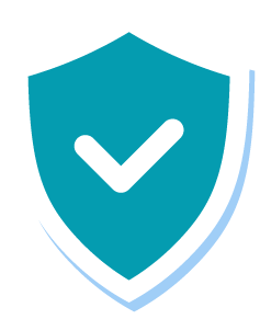 Teal shield icon with a white checkmark, symbolizing security, protection, and verification.