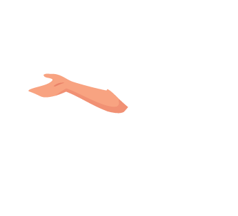 A stylized, light orange arm or fin pointing right on a dark green background.