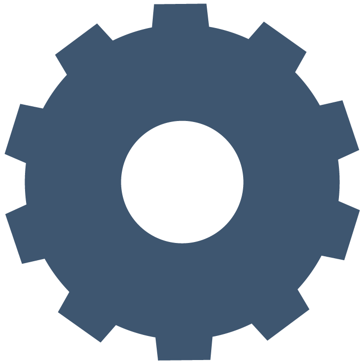 Dark blue gear with a central hole on a dark green background.