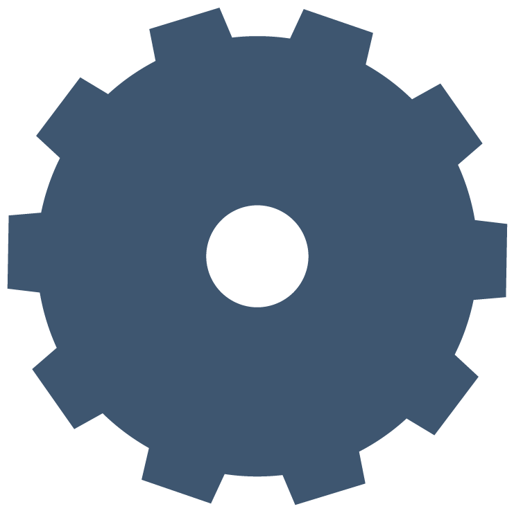 A blue gear with a central hole on a green background.