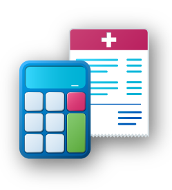 A blue calculator next to a medical bill or prescription document with a cross symbol.