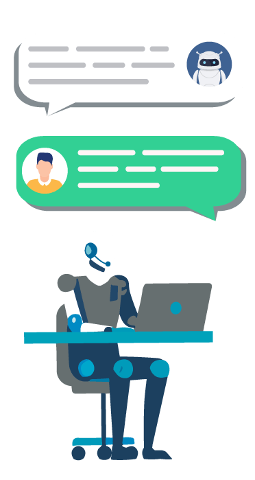 AI chatbot conversation with human user and robot support.