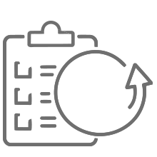 Outline icon of a clipboard with a checklist and a circular arrow, symbolizing refresh or continuous process.